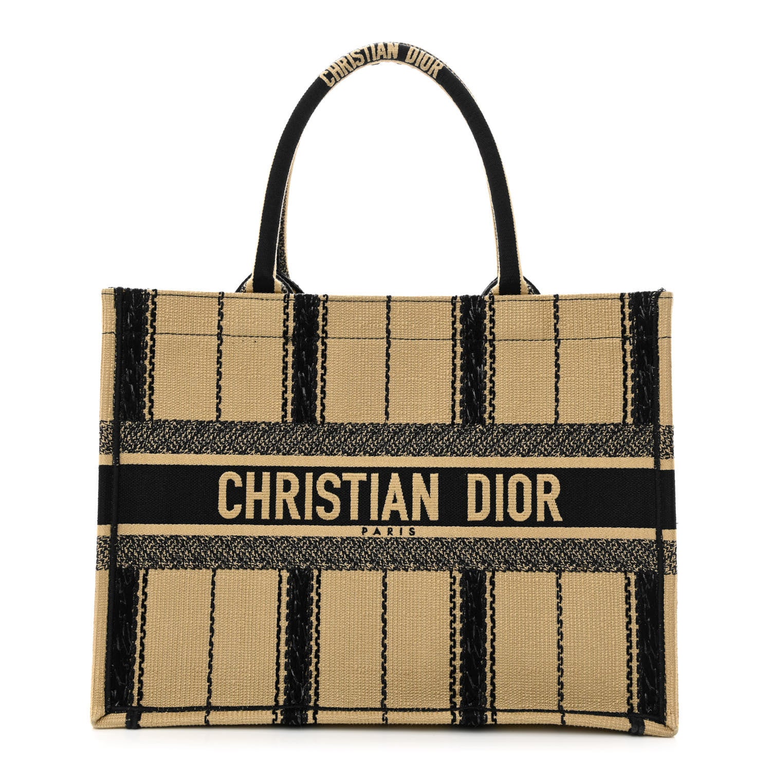 Christian Dior Canvas Embroidered Medium Bayadere Book Tote Black Beige 1 of 15