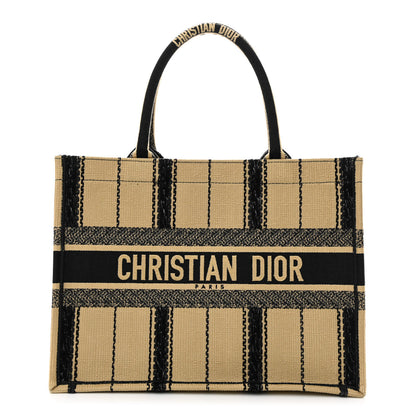 Christian Dior Canvas Embroidered Medium Bayadere Book Tote Black Beige 1 of 15
