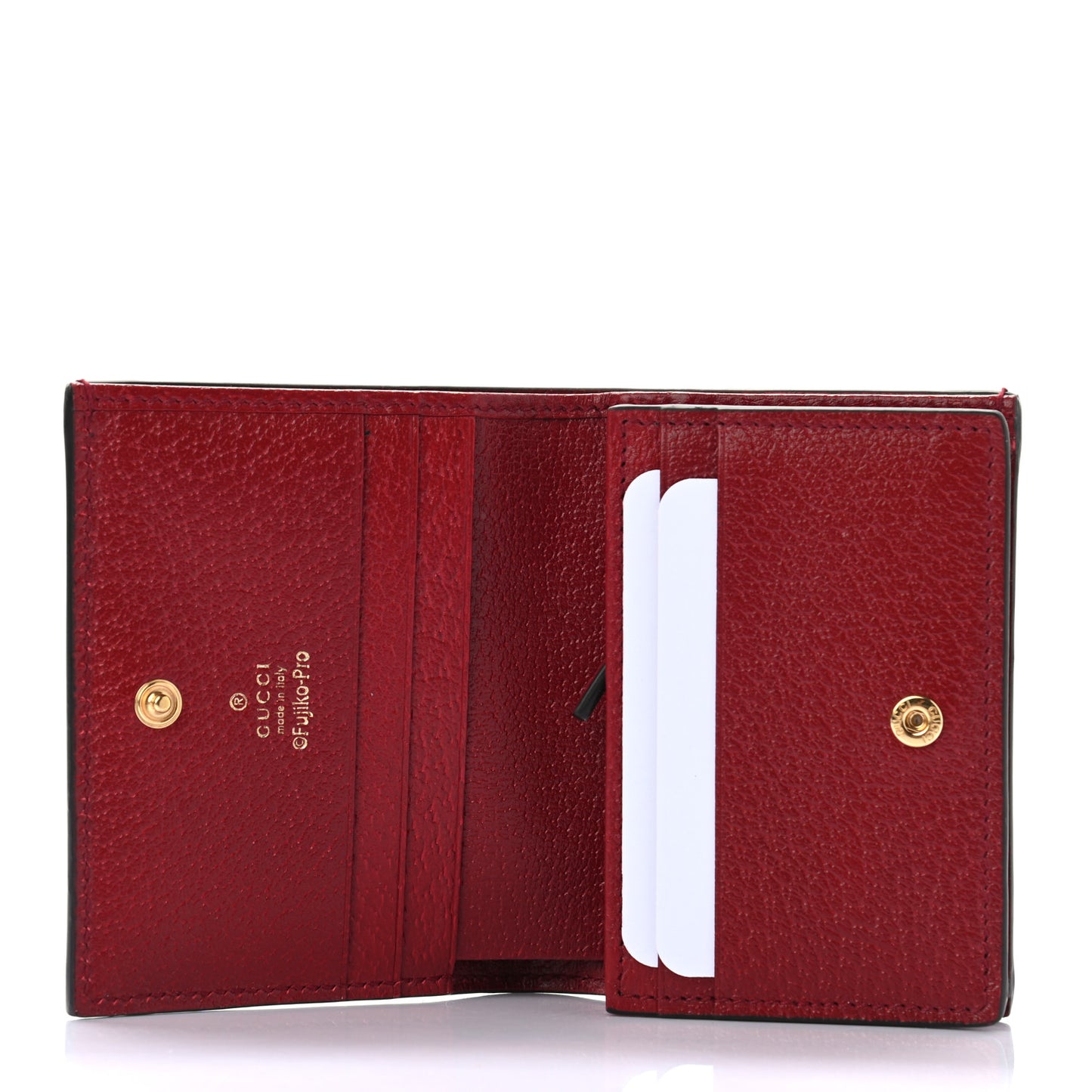 X DORAEMON Mini Vintage GG Supreme Monogram Card Case Wallet Beige Cherry Red