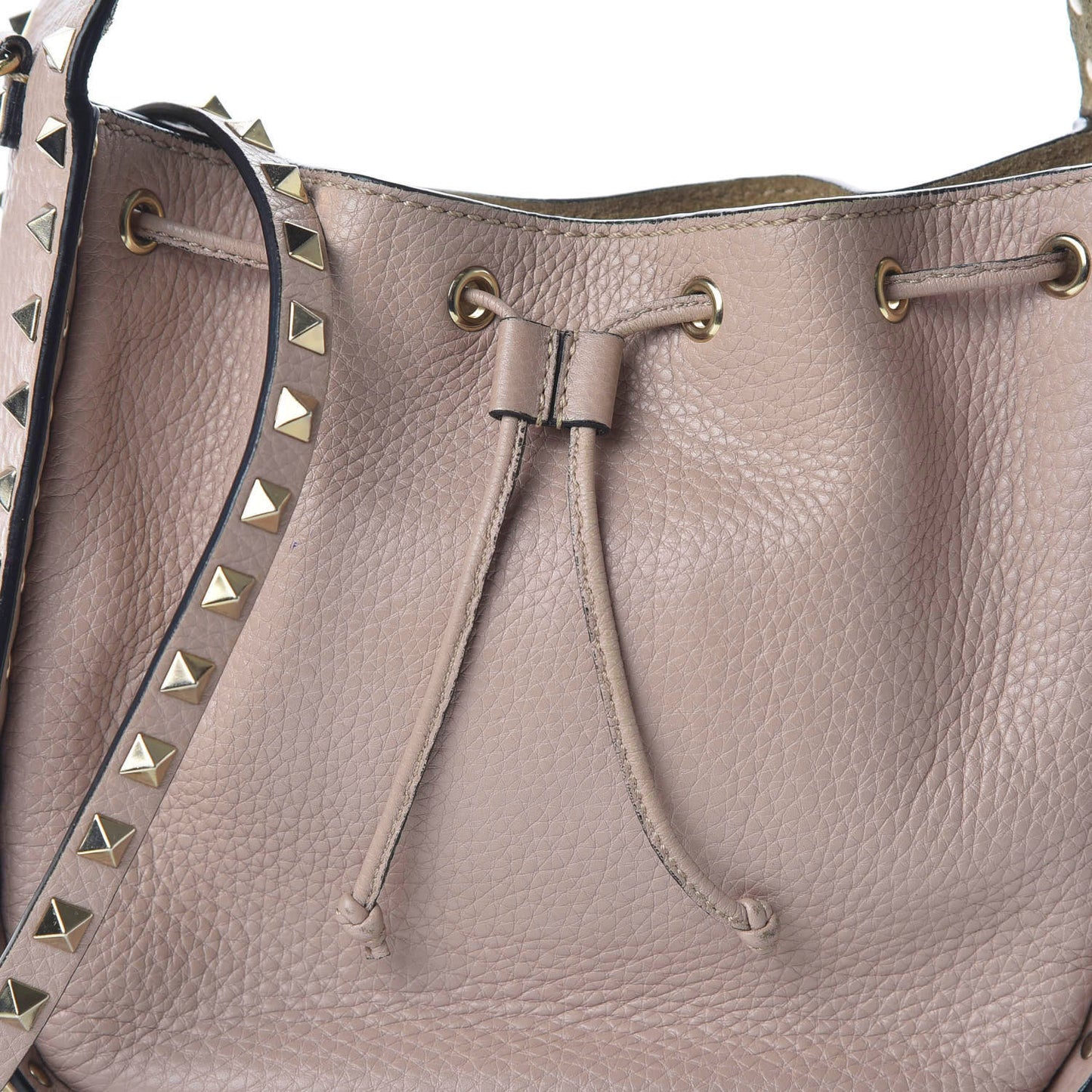 Grained Calfskin Rockstud Bucket Bag Poudre