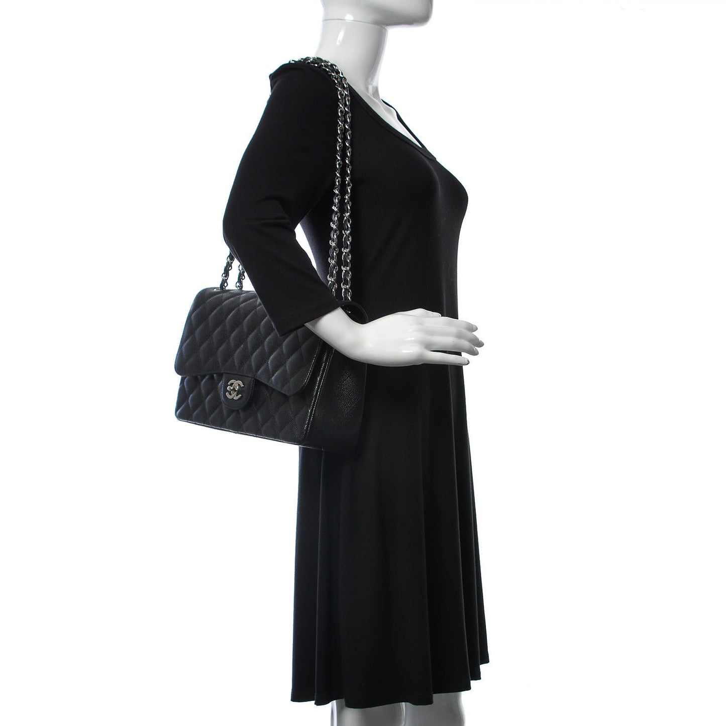 Caviar Quilted Jumbo Double Flap Black