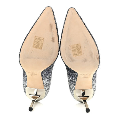 Jimmy Choo Coarse Glitter Degrade Pointy Toe Romy 100 Pumps 37.5 Navy Silver 5 of 11