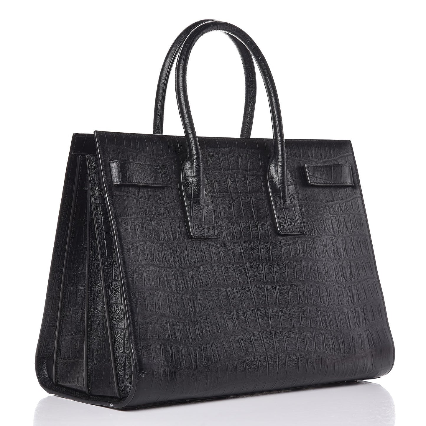 Calfskin Crocodile Embossed Large Sac De Jour Carryall Black