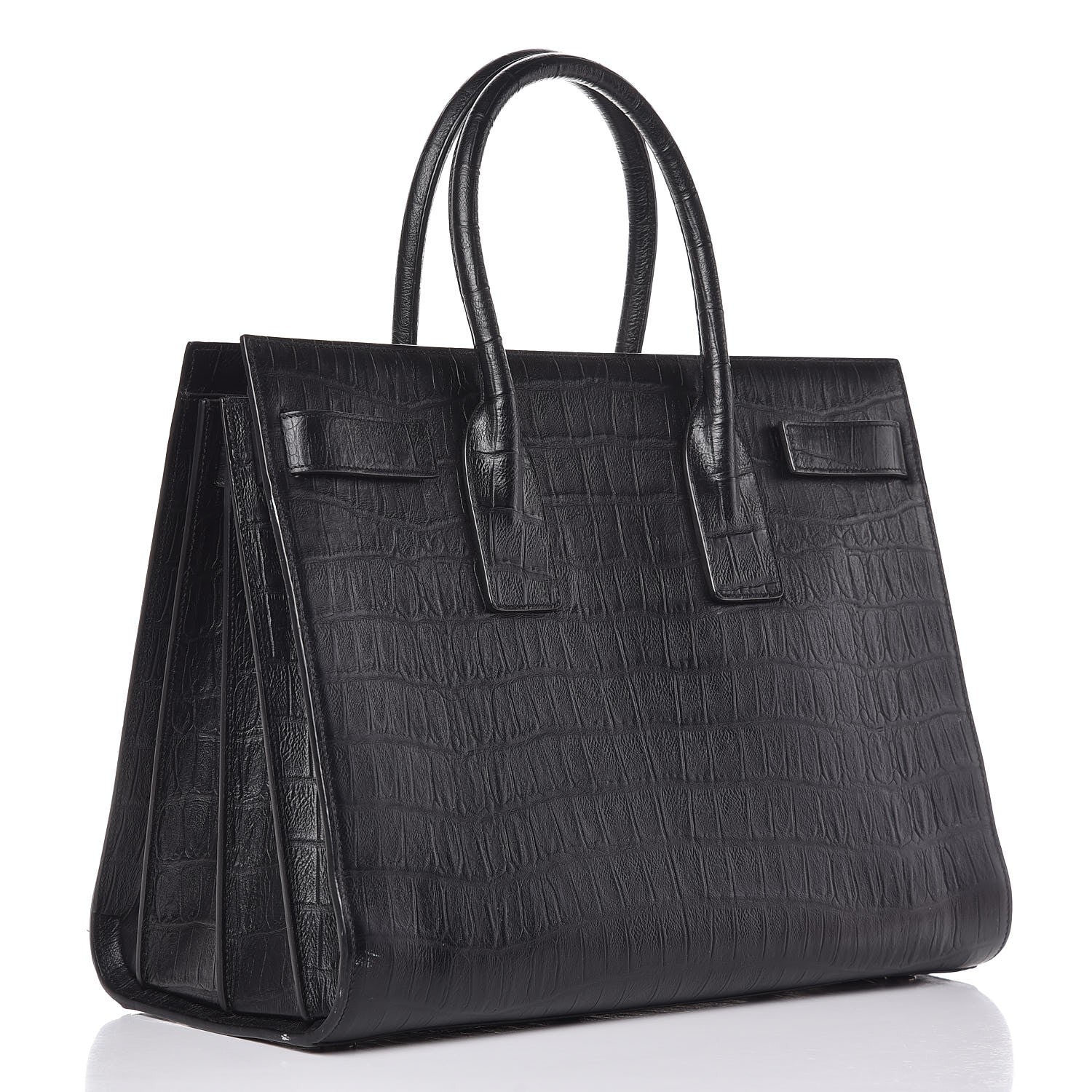 Saint Laurent Calfskin Crocodile Embossed Large Sac De Jour Carryall Black 3 of 10