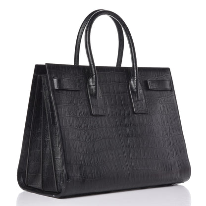 Saint Laurent Calfskin Crocodile Embossed Large Sac De Jour Carryall Black 3 of 10
