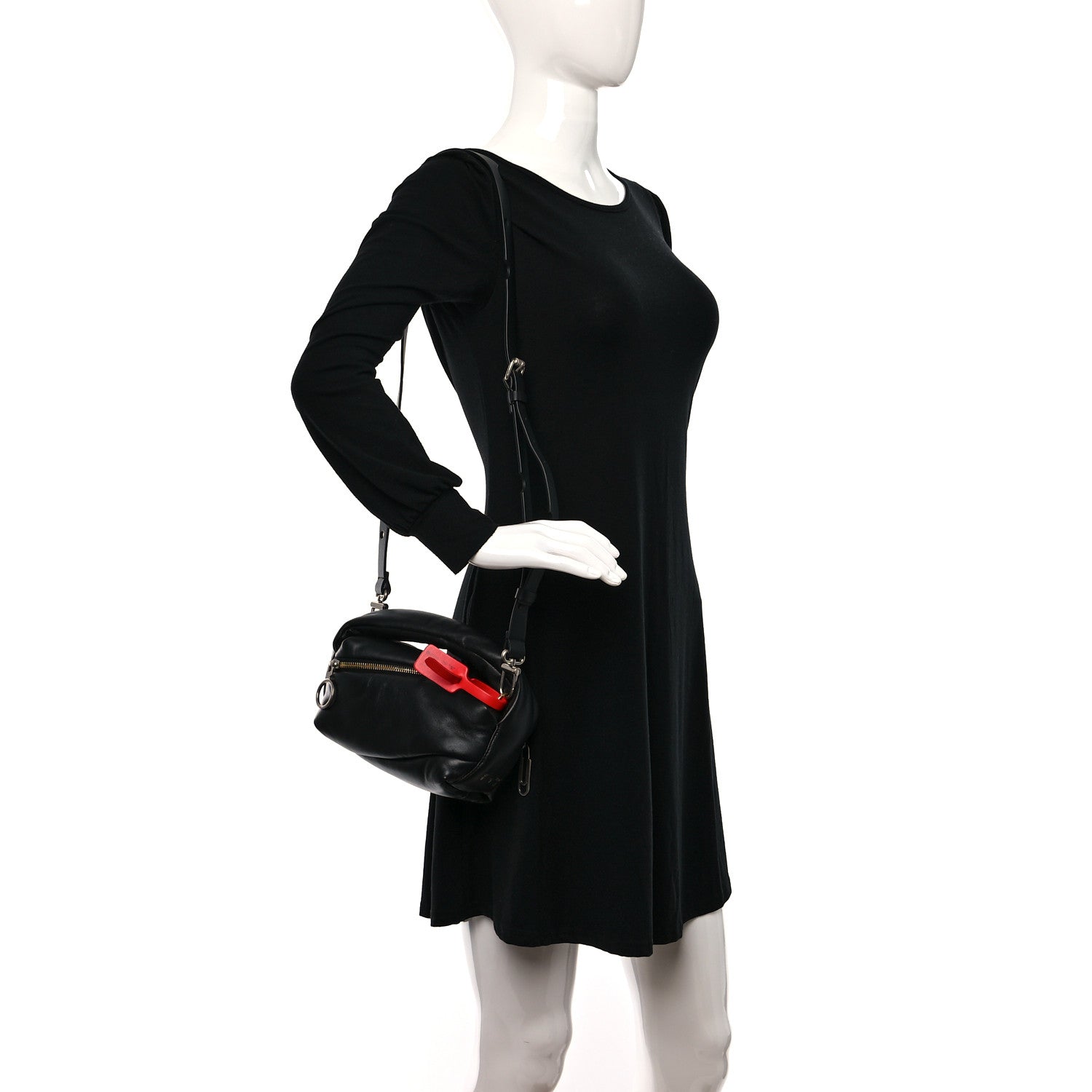 Off-White Calfskin Puffy Pump Pouch Crossbody Bag Black 2 of 10