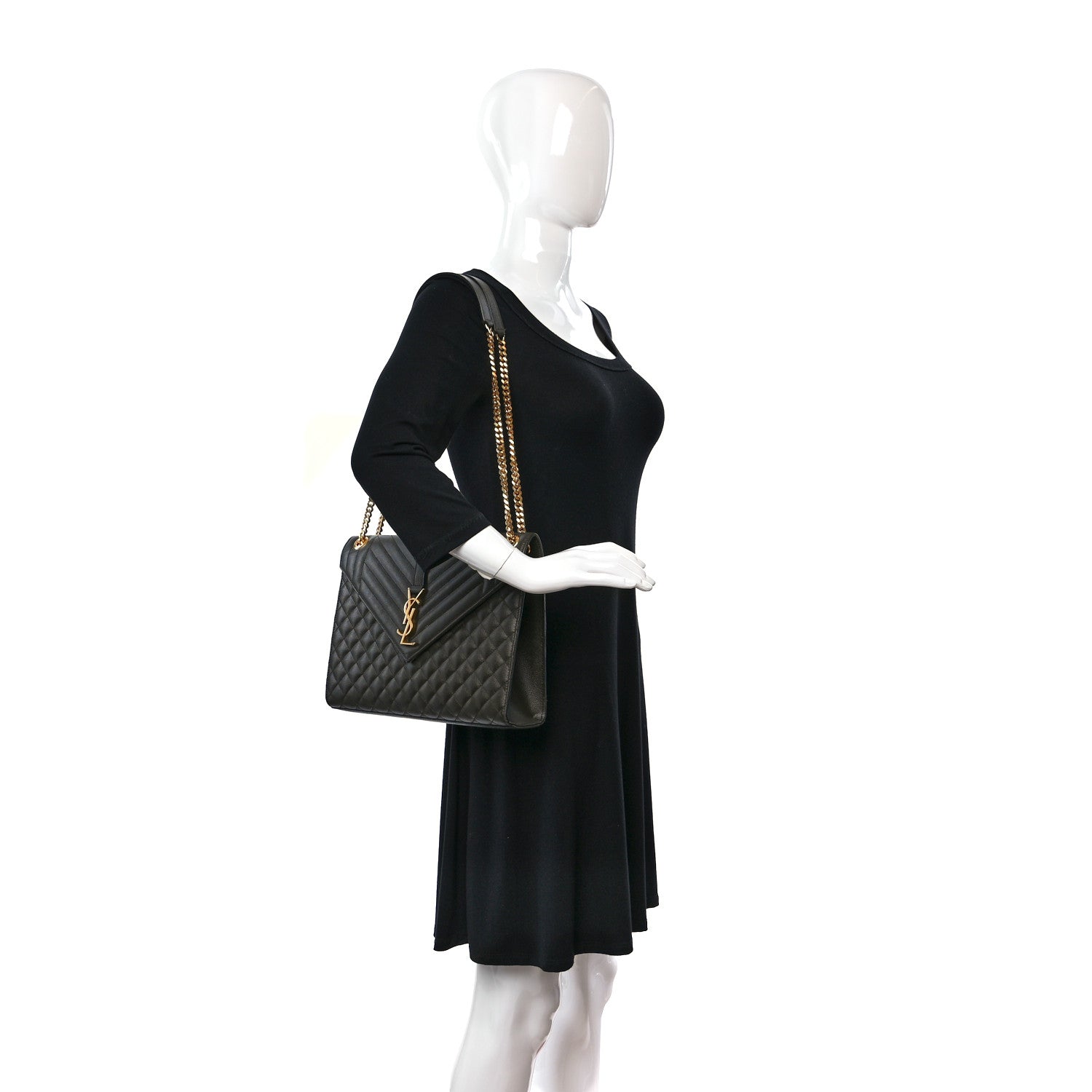 Saint Laurent Grain De Poudre Textured Mixed Matelasse Large Triquilt Monogram Satchel Dark Tea 2 of 9