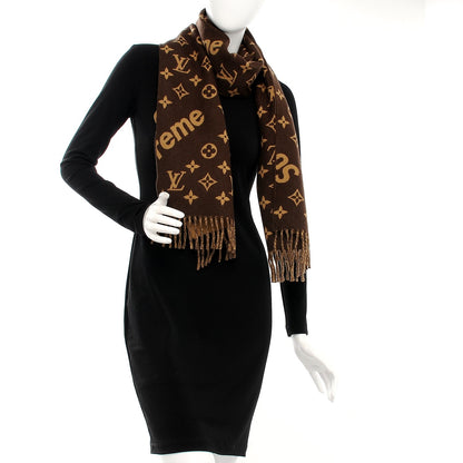 Louis Vuitton X SUPREME Wool Cashmere Monogram Scarf Brown 2 of 4