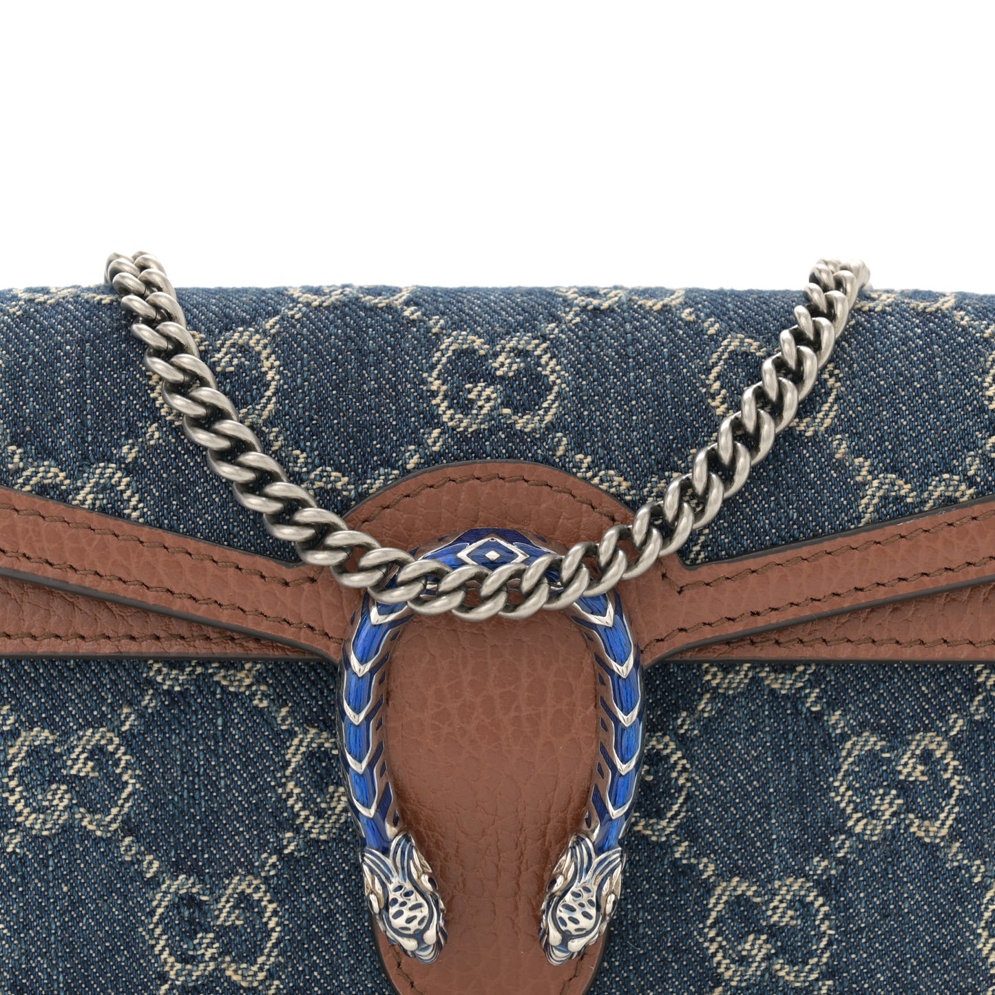 New Denim GG Monogram Dollar Calfskin Enamel Super Mini Dionysus Shoulder Bag Blue Tea Cuir Epilog Electric Blue