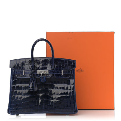 Hermes Shiny Niloticus Crocodile Birkin 25 Bleu Saphir 19 of 20