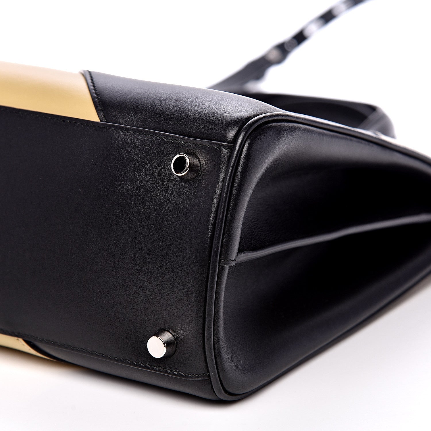 Gucci Smooth Calfskin Diagonal Striped Medium Zumi Top Handle Bag Black Beige 9 of 12