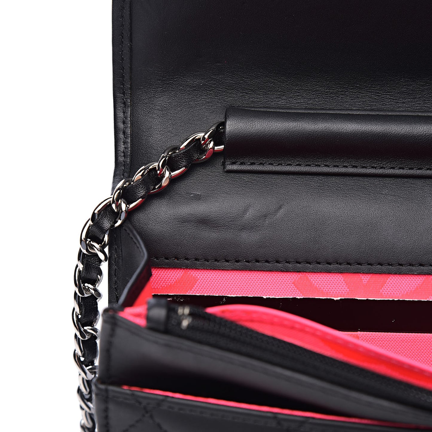 Calfskin Quilted Cambon Wallet On Chain WOC Black