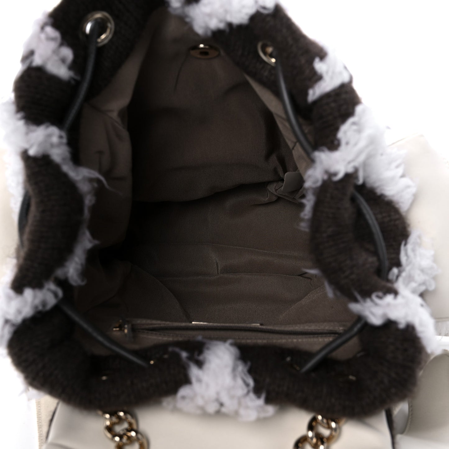 Glazed Calfskin Shearling Quilted Small Mountain Backpack Brown White