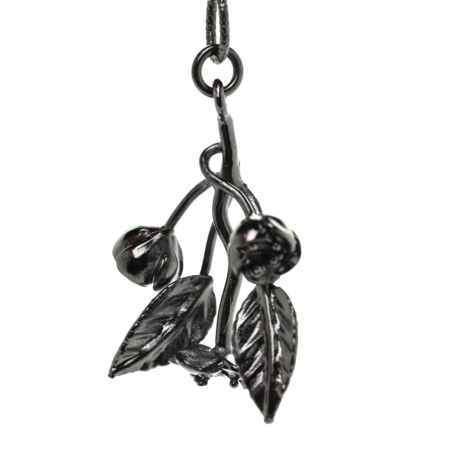 Enamel Flower Chain Choker Necklace Ruthenium Black