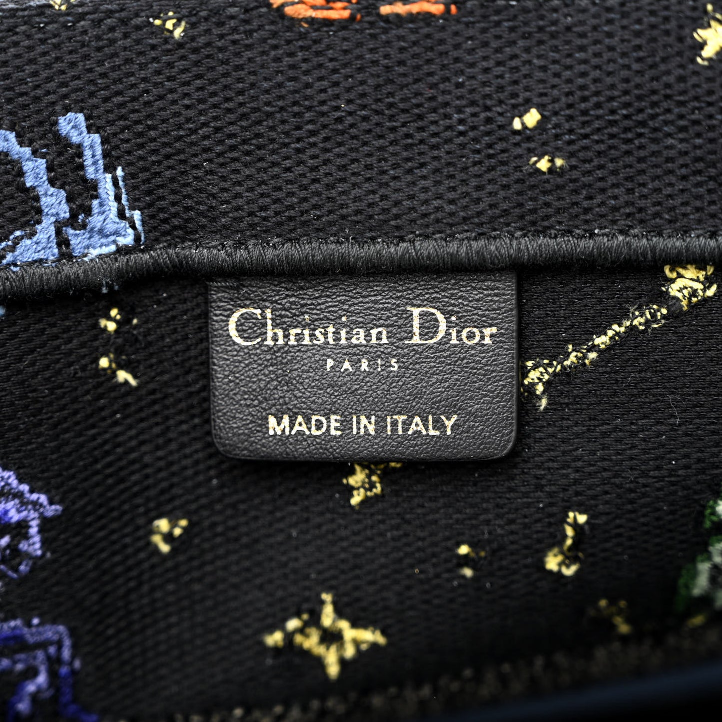 Canvas Embroidered Medium Pixel Zodiac Book Tote Black Multicolor