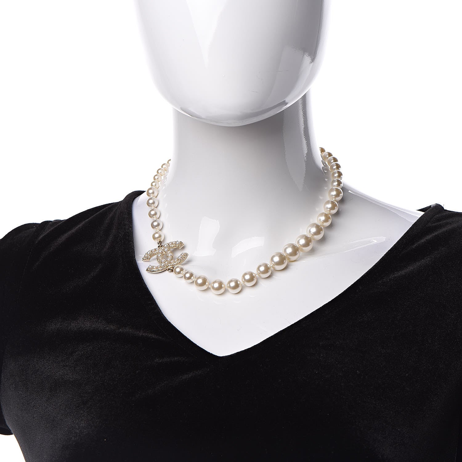 Chanel Graduated Pearl Crystal CC Short Necklace Gold 2 of 5