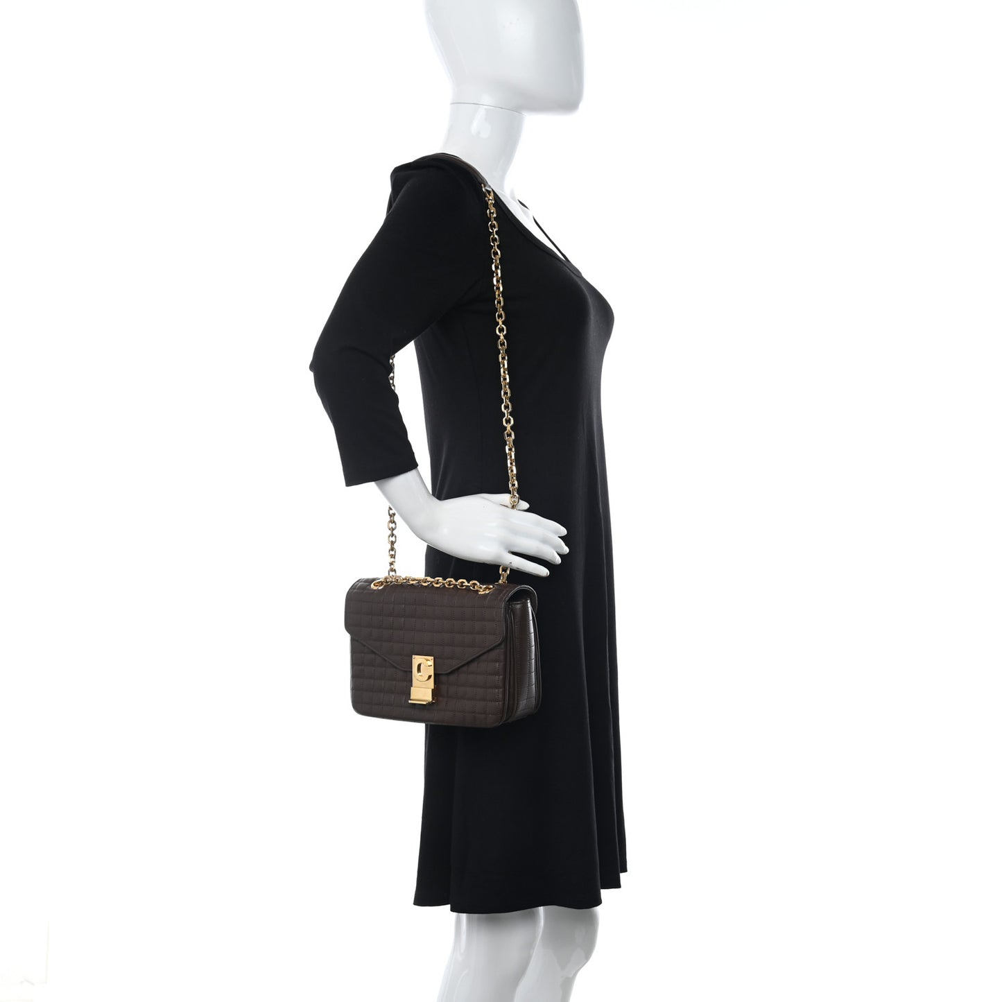 Calfskin Quilted Medium C Bag Dark Brown