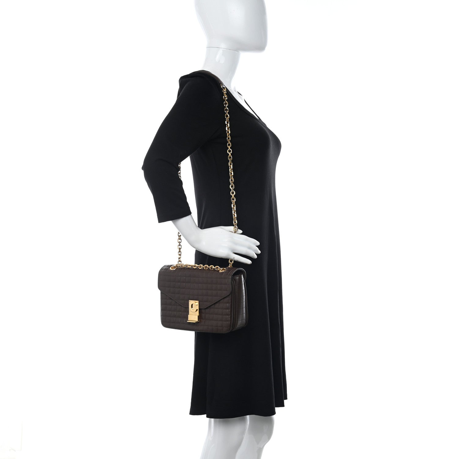 Celine Calfskin Quilted Medium C Bag Dark Brown 2 of 9