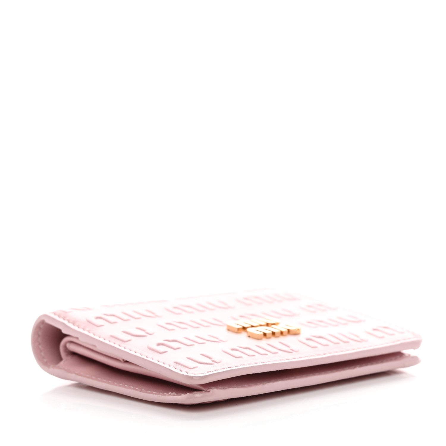 Miu Miu Calfskin Logo Embossed Bi-Fold Compact Wallet Alabastro 4 of 9