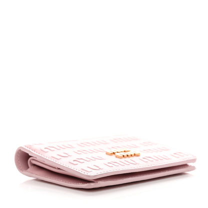 Miu Miu Calfskin Logo Embossed Bi-Fold Compact Wallet Alabastro 4 of 9