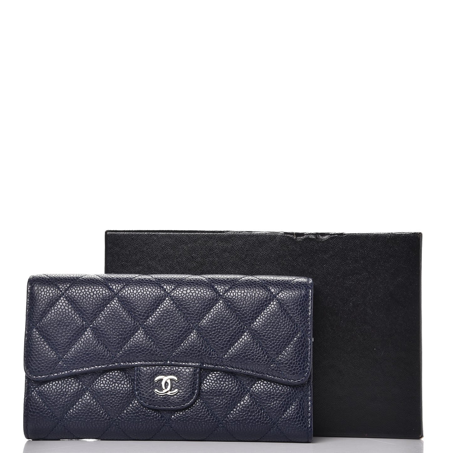 Caviar Quilted Large Flap Wallet Blue