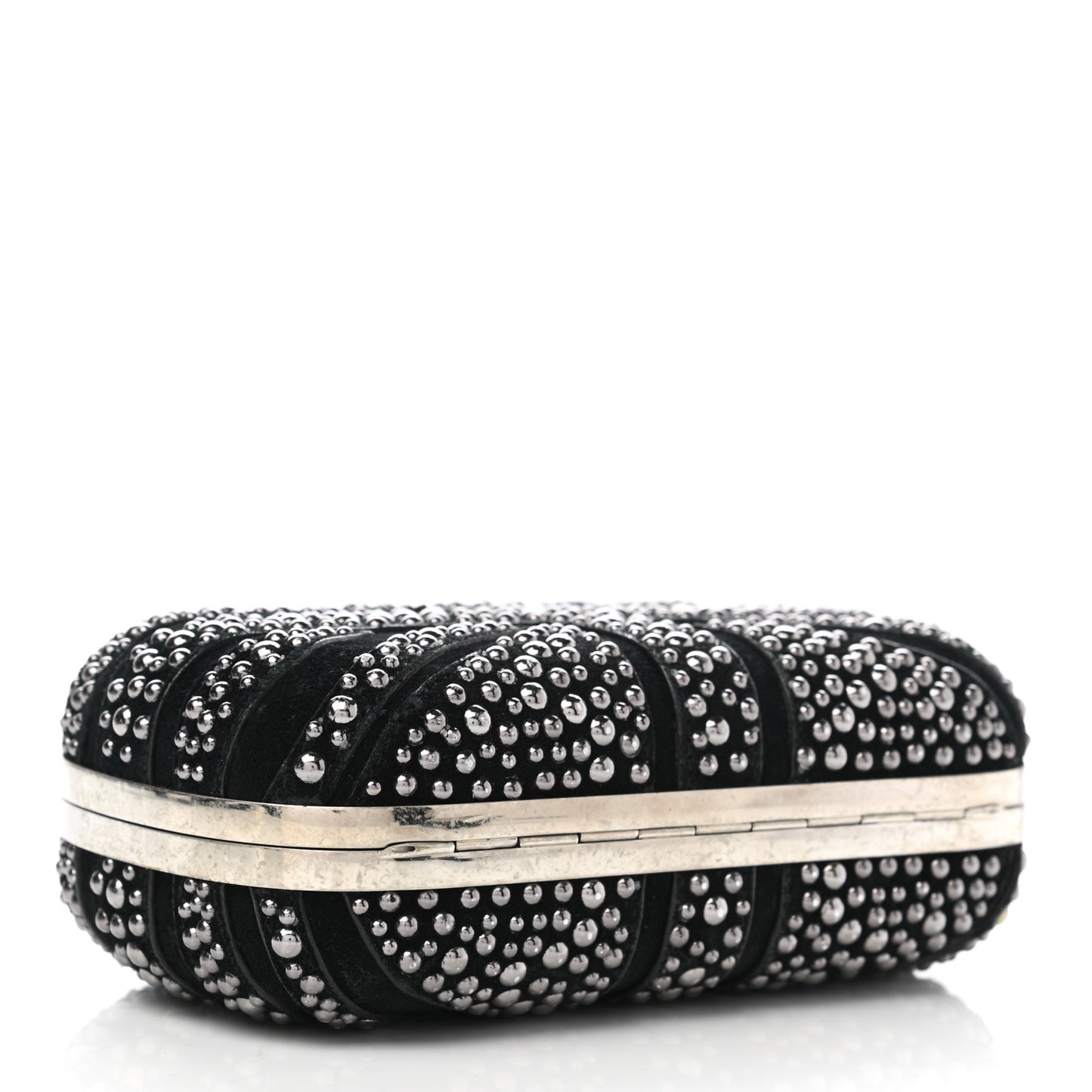 Suede Studded Britannia Skull Box Clutch Black
