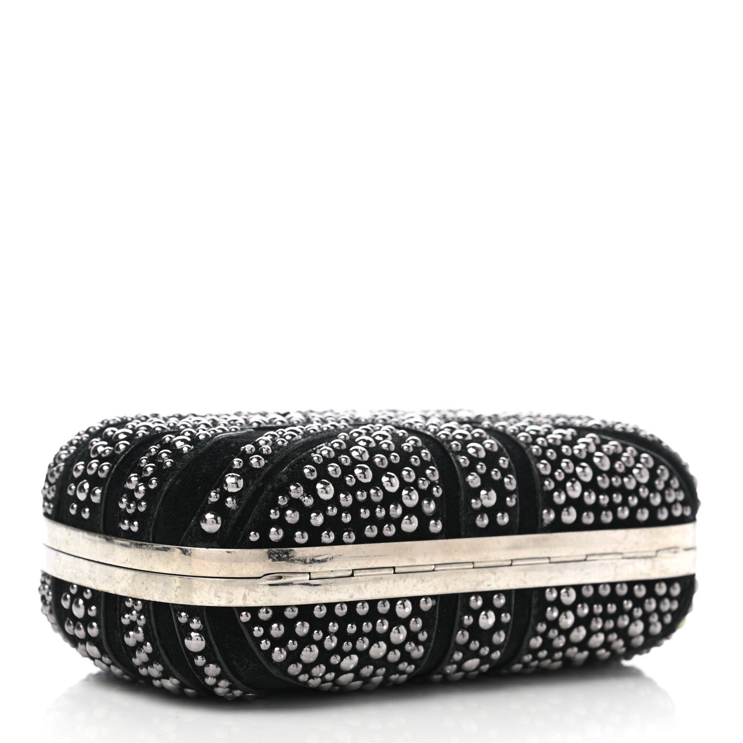 Alexander McQueen Suede Studded Britannia Skull Box Clutch Black 4 of 10