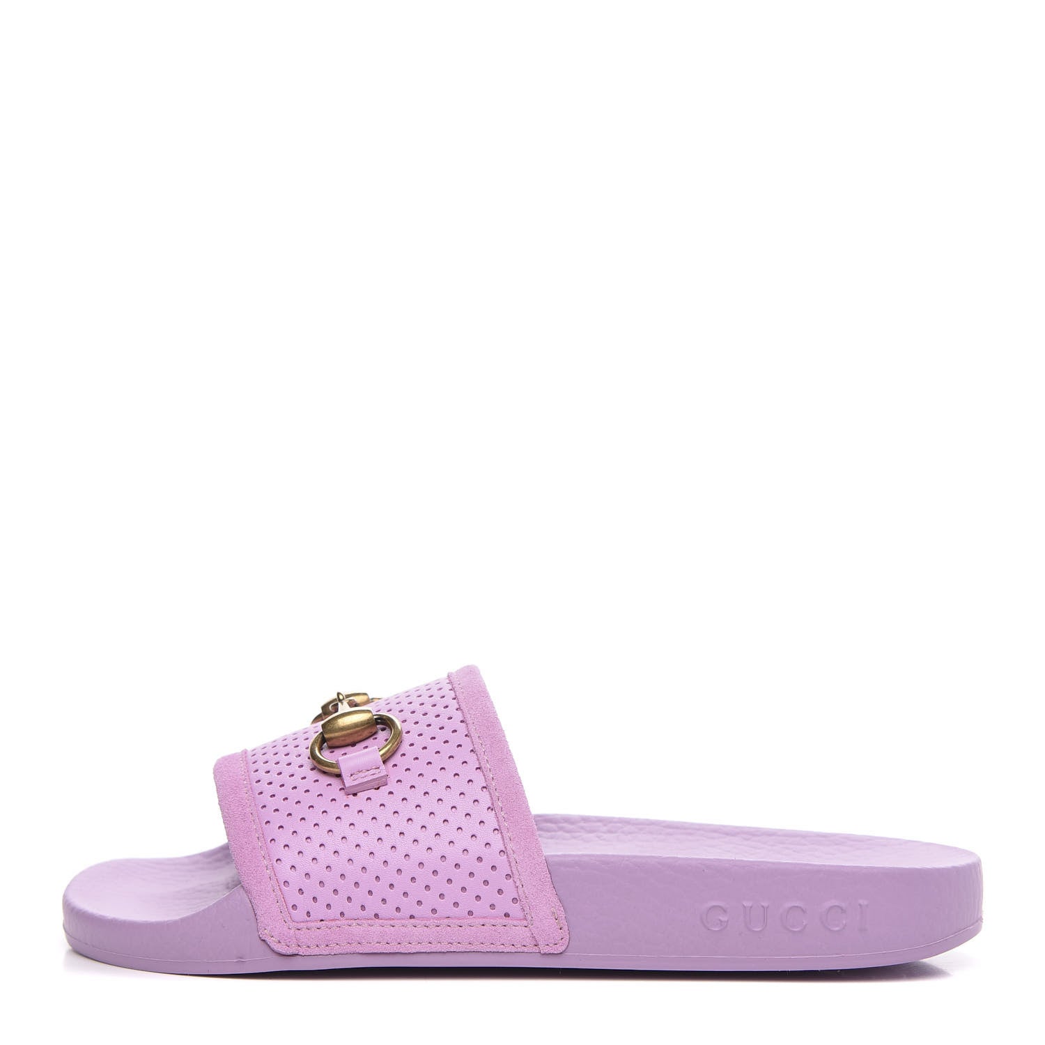 Gucci Suede Perforated Horsebit Kids Slide Sandals 9 Malva 1 of 7
