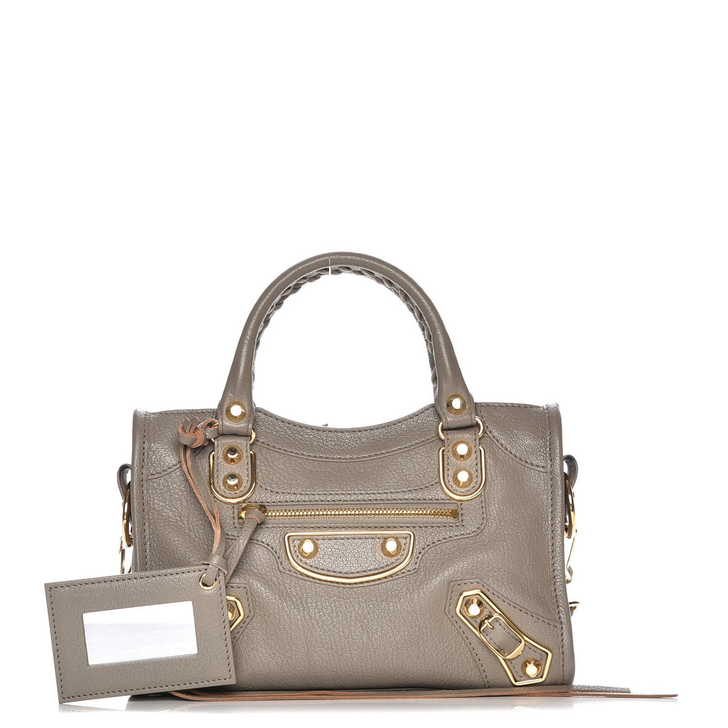 Chevre Gold Metallic Edge Hardware Mini City Gris Taupe