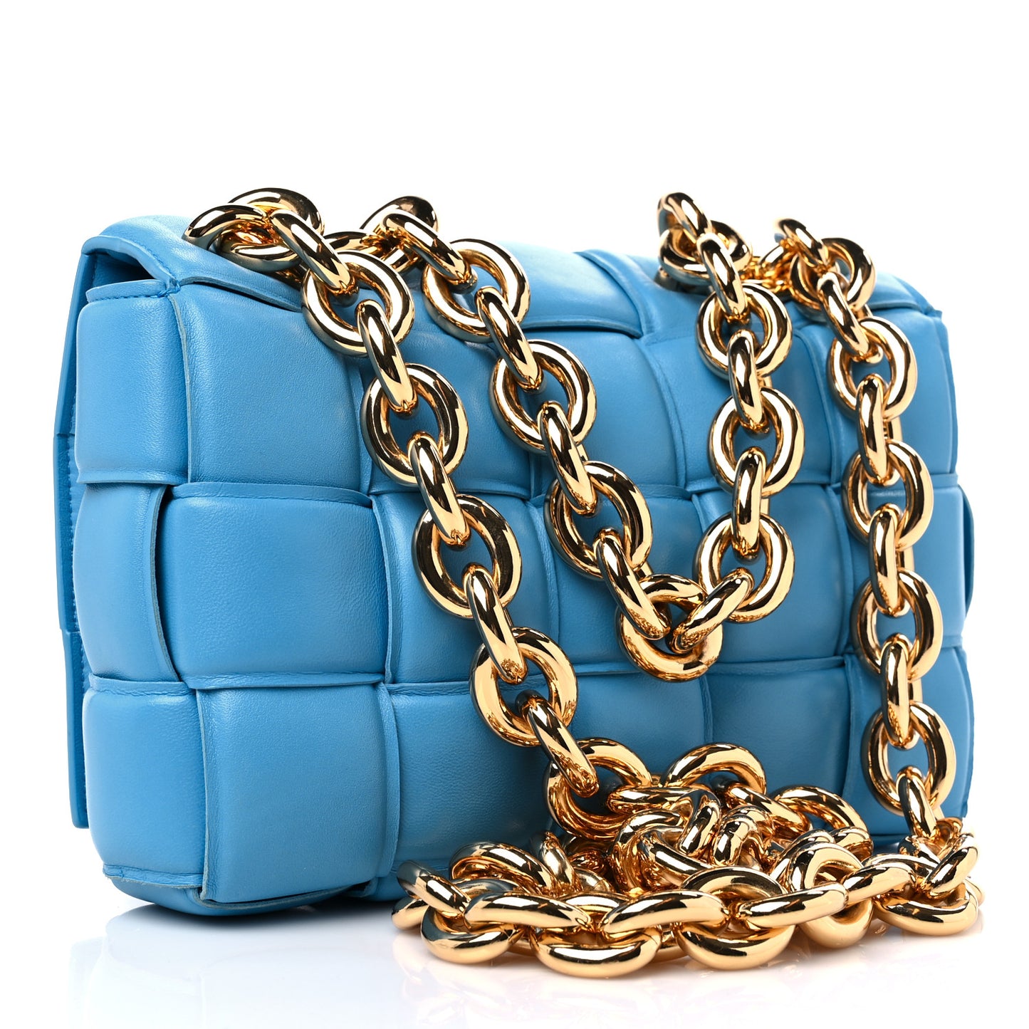 Lambskin Maxi Intreccio Padded Chain Cassette Crossbody Bag Swimming Pool