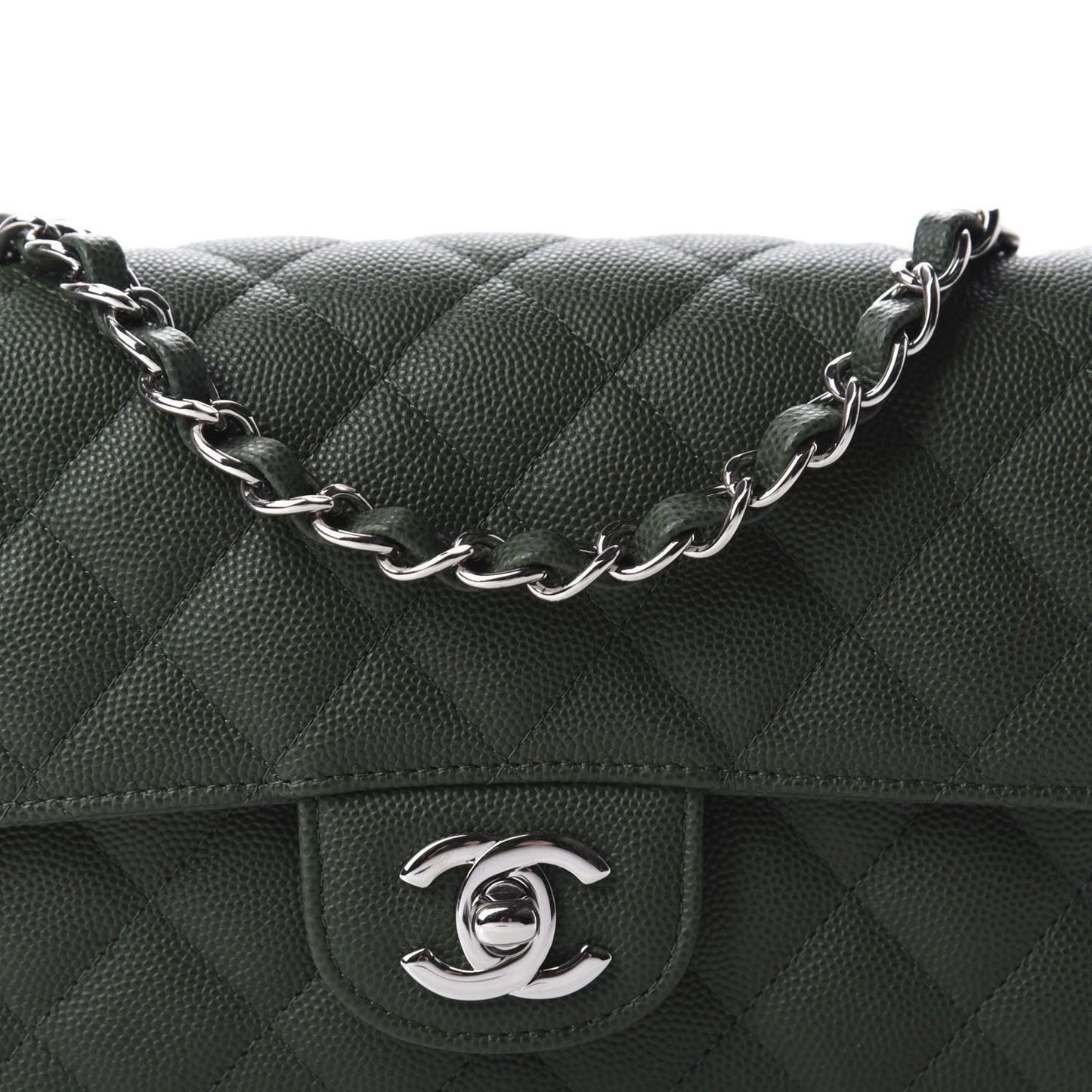 Caviar Quilted Mini Rectangular Flap Dark Green