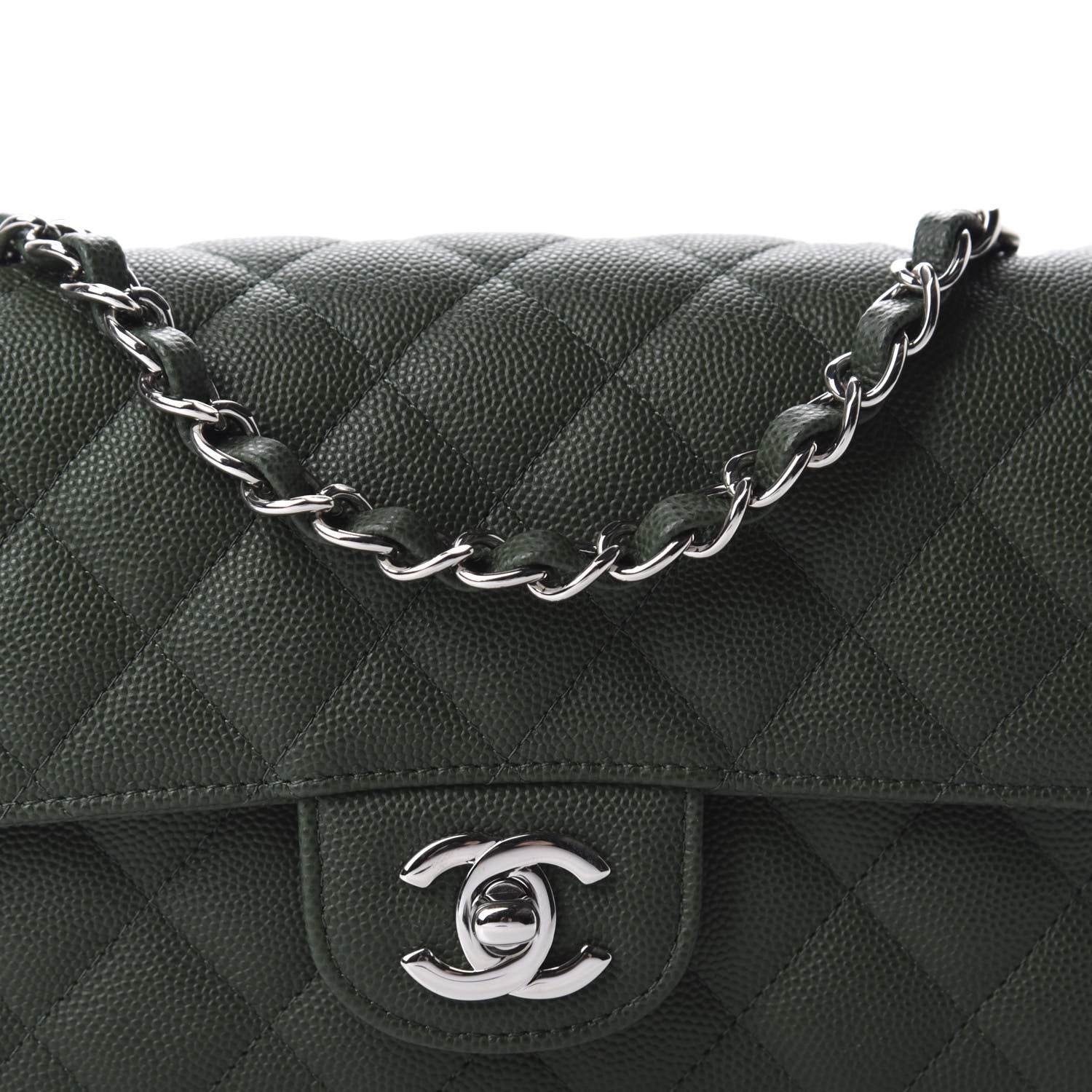 Chanel Caviar Quilted Mini Rectangular Flap Dark Green 10 of 11