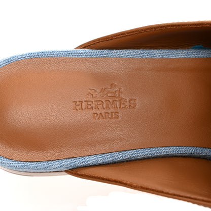 Hermes Denim Calfskin Groupie Mules 40 Bleu Clair Naturel 8 of 10
