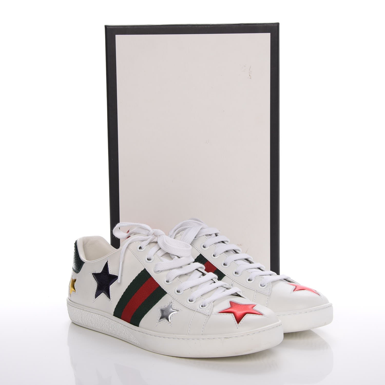Gucci Calfskin Ayers Web Star Embroidered Mens Ace Sneakers 37.5 White Multi 14 of 14