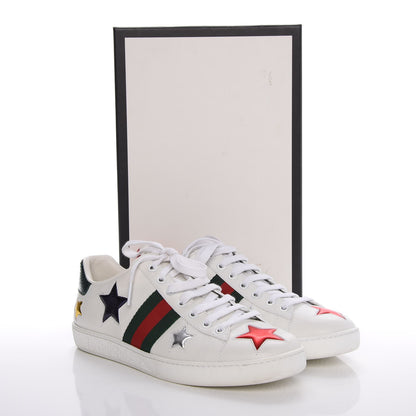Gucci Calfskin Ayers Web Star Embroidered Mens Ace Sneakers 37.5 White Multi 14 of 14