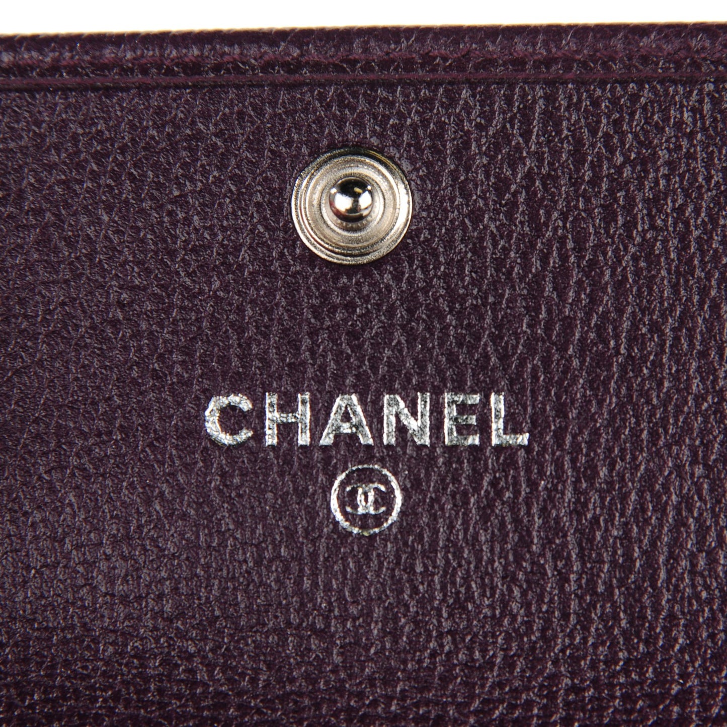 Goatskin Embossed Camellia Flap Card Holder Purple