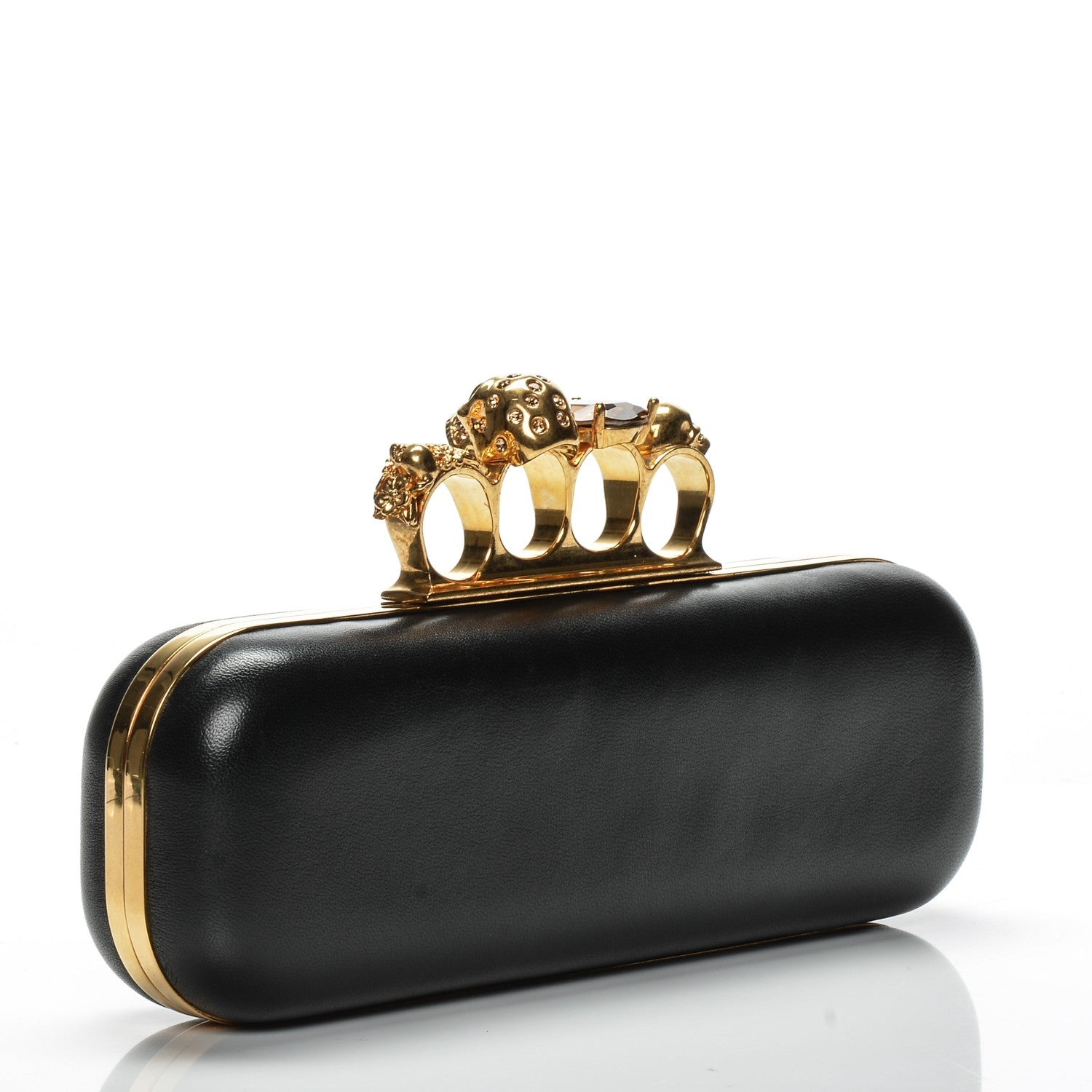 Alexander McQueen Nappa Studded Floral Knuckle Box Clutch Black 3 of 6