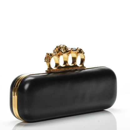 Alexander McQueen Nappa Studded Floral Knuckle Box Clutch Black 3 of 6