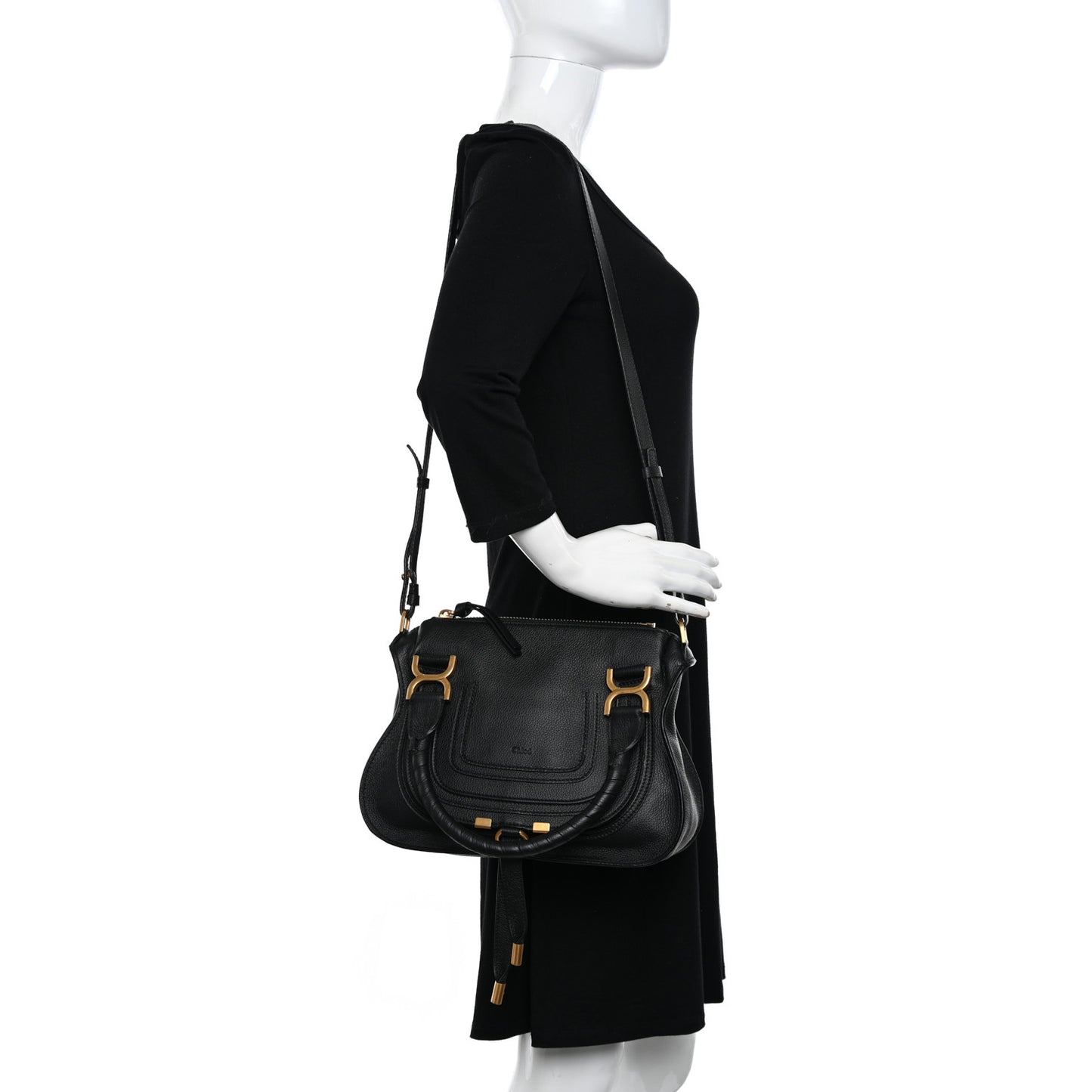 Calfskin Small Marcie Satchel Black