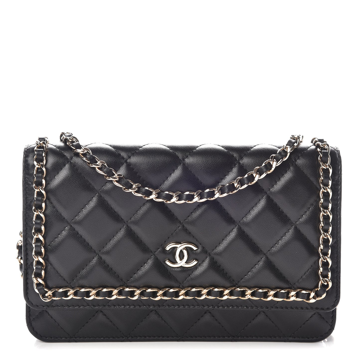 Lambskin Quilted Chain Around Wallet On Chain WOC Black
