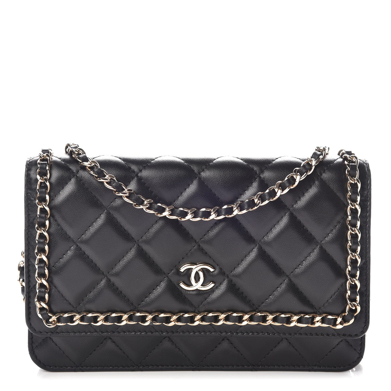 Chanel Lambskin Quilted Chain Around Wallet On Chain WOC Black 1 of 11