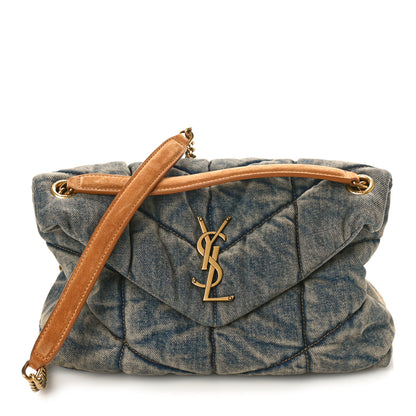 Saint Laurent Denim Quilted Small Loulou Puffer Monogram Chain Satchel Blue Cinnamon 1 of 8