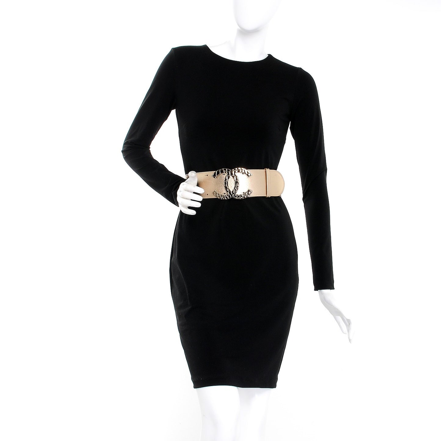 Metallic Lambskin CC Buckle Wide Belt 70 28 Gold