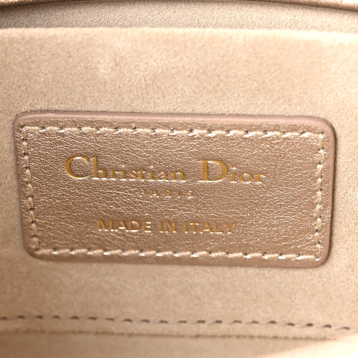 Metallic Lambskin Cannage Small Lady D-Joy Champagne
