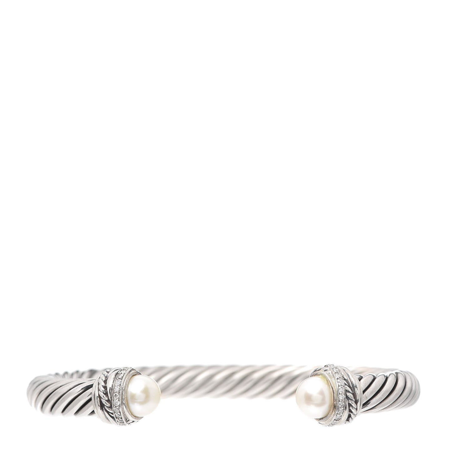 Sterling Silver Diamond Pearl 7mm Crossover Bracelet