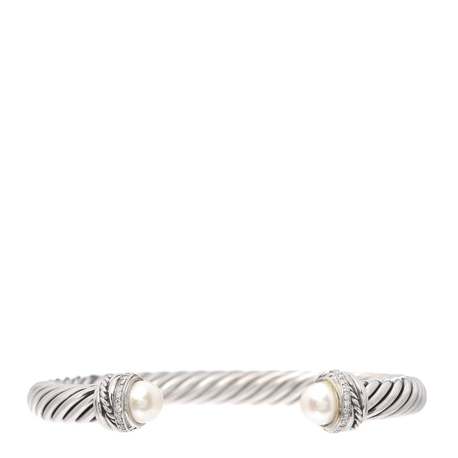 David Yurman Sterling Silver Diamond Pearl 7mm Crossover Bracelet 1 of 4