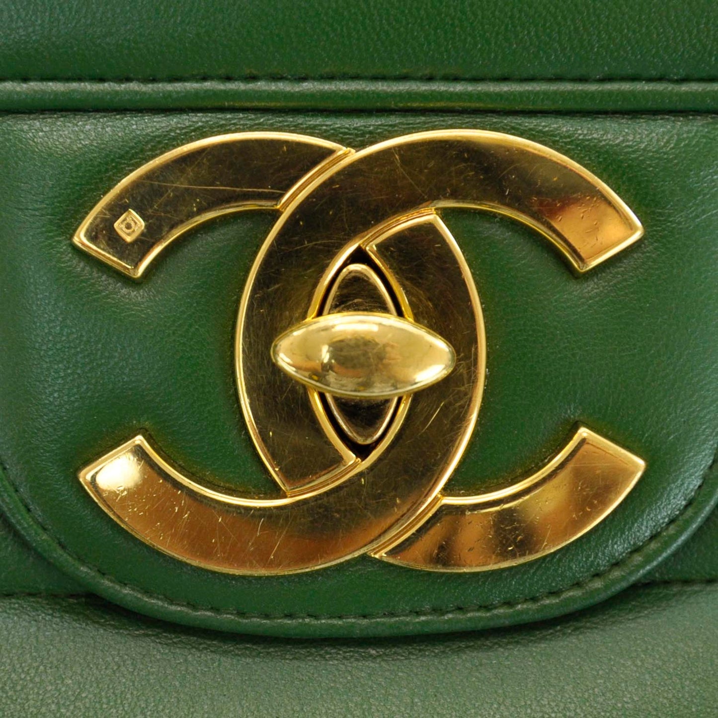 Lambskin Horizontal Quilt Jumbo Flap Kelly Green