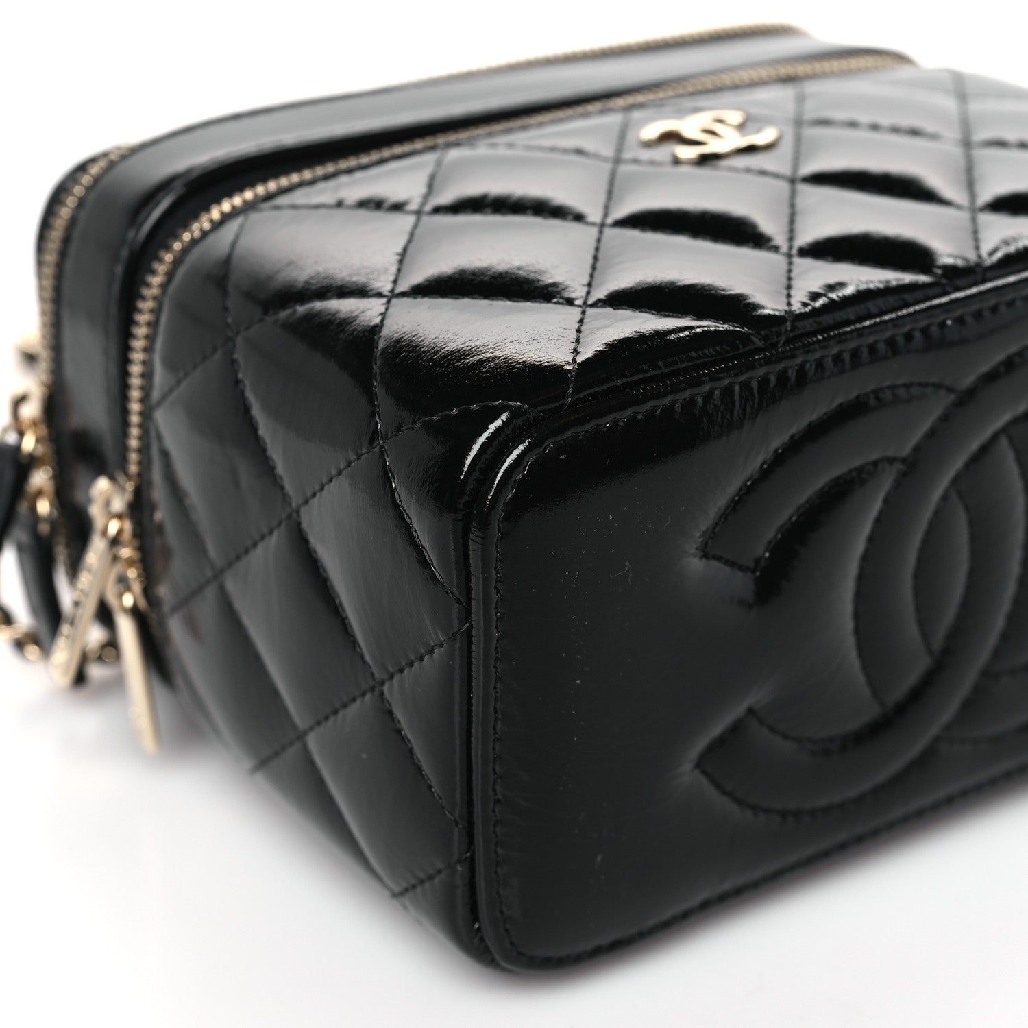 Chanel Shiny Lambskin Quilted Top Handle Vanity Case With Chain Black 9 of 11