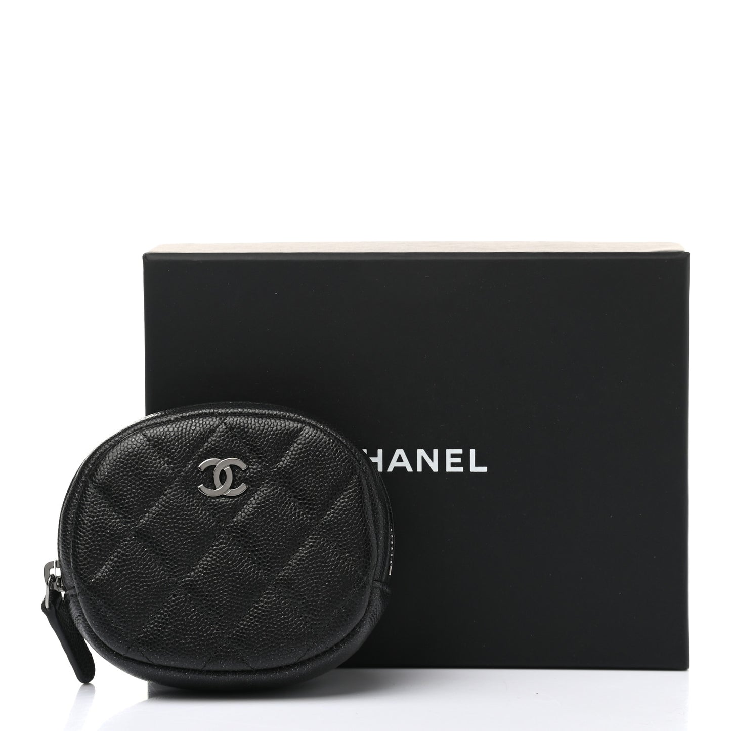 Iridescent Caviar Quilted Zip Around Classic Coin Purse Black