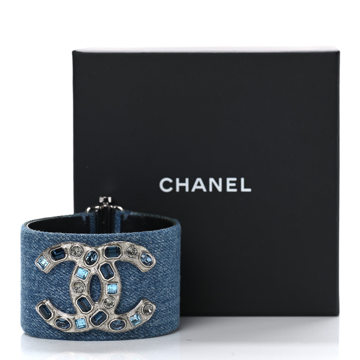 Chanel Denim Crystal CC Cuff Multicolor Blue 5 of 5